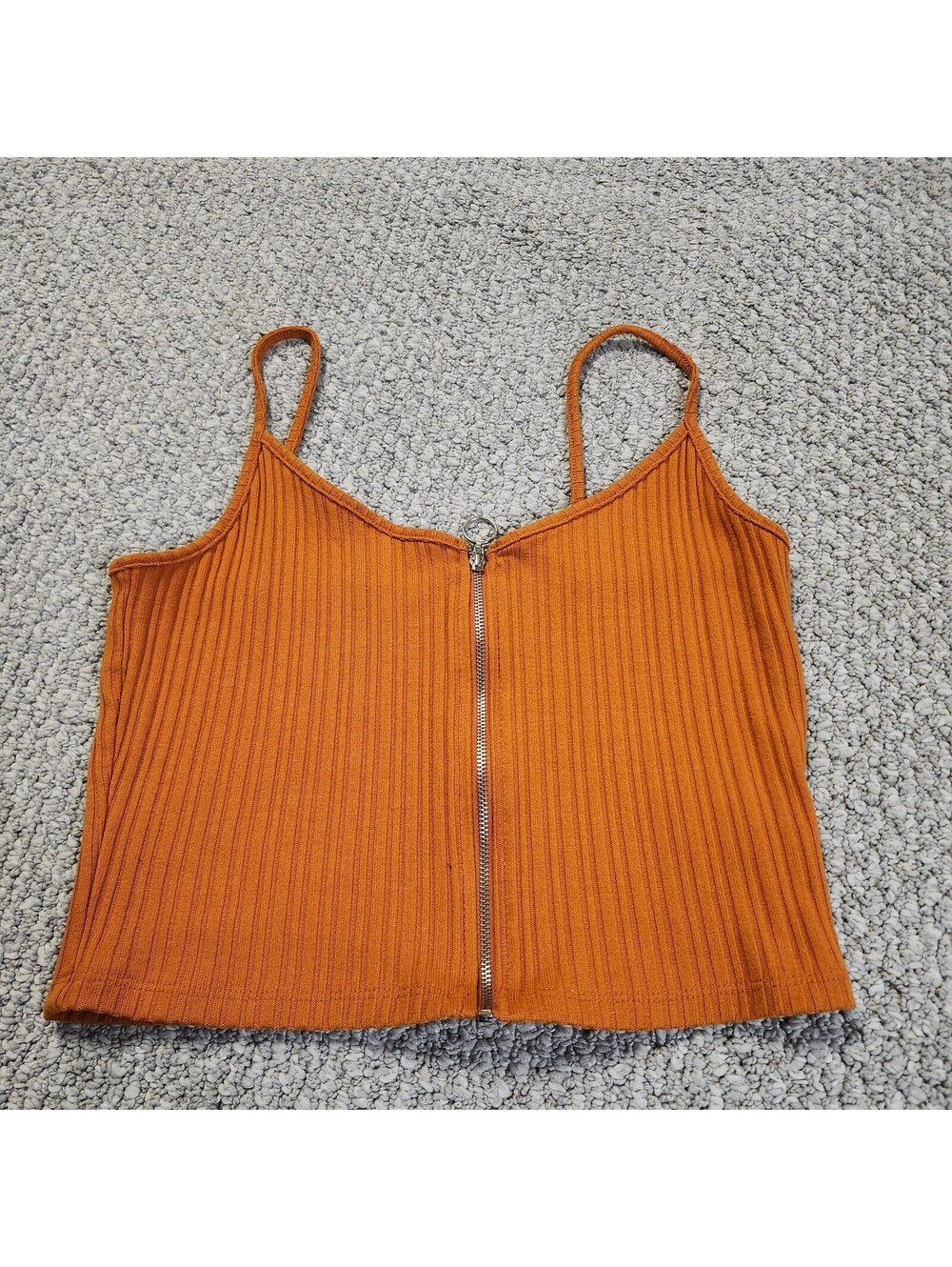 Garage Women's Ribbed Zip-Up Crop Tank Top Orange Size Medium
